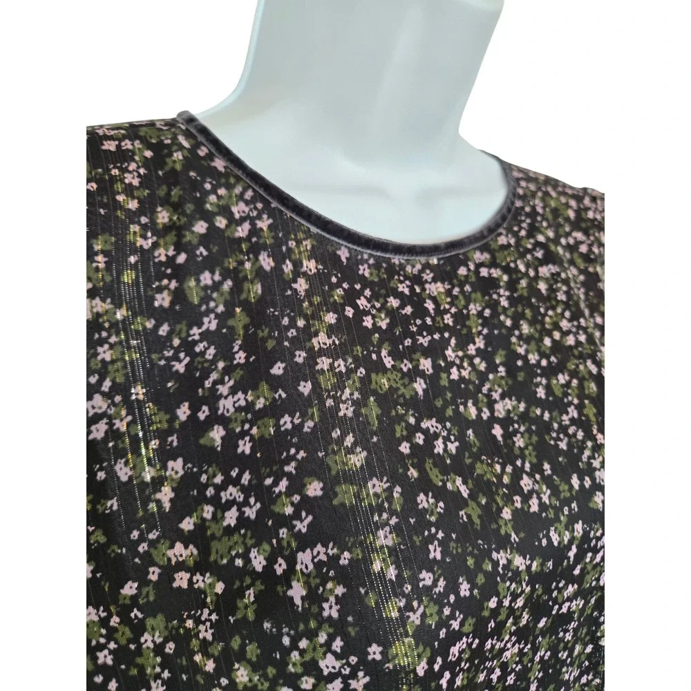 LOFT Black Pink Floral Chiffon Peplum Blouse Sz S Romantic Cottage Whimsigoth